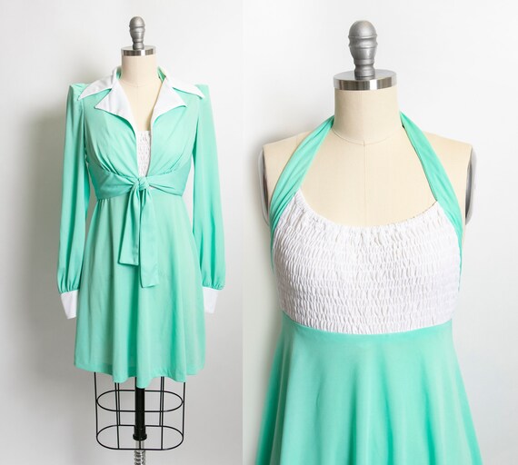 1970s Dress Young Innocent Mint Ensemble Set XS