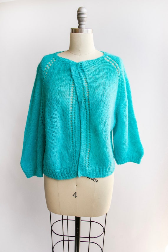 1960s Sweater Mohair Wool Knit Cardigan M / L - image 1