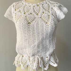 1970s Crochet Blouse Semi Sheer Cotton Top S image 10