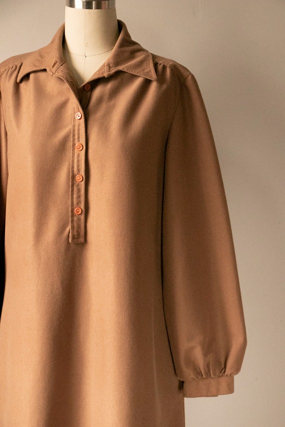 1970s Dress Brown Corduroy Shirtfront M - image 2