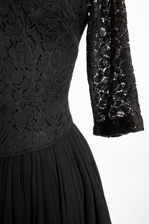 1950s Dress Black Illusion Chiffon Lace S - image 7