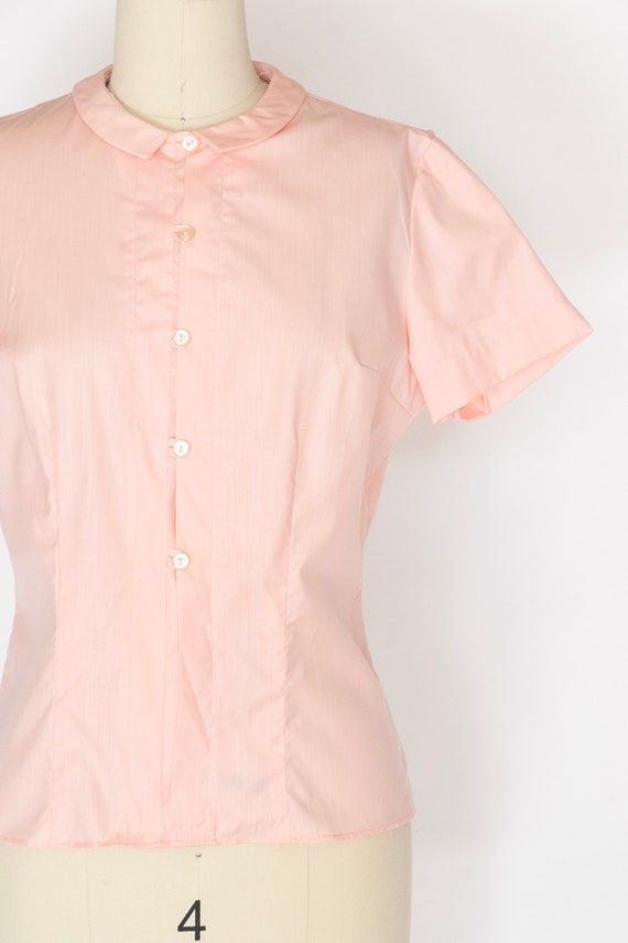 1960s Blouse Cotton Pink Short Sleeve Top S - image 10