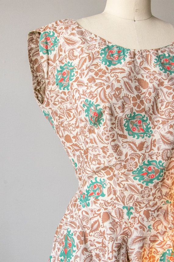 1950s Dress Cotton Floral Full Skirt XS - image 4