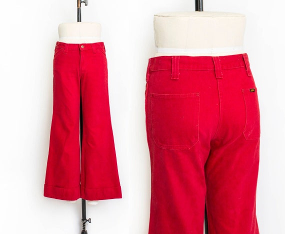 1970s LEE Bell Bottoms Red Cotton Wide Leg Flare J