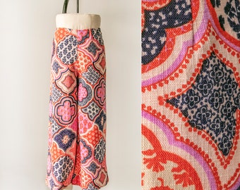 1970s Palazzo Pants Linen Paisley Wide Leg S