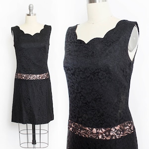 1960s Dress Black Lace Mod Shift S