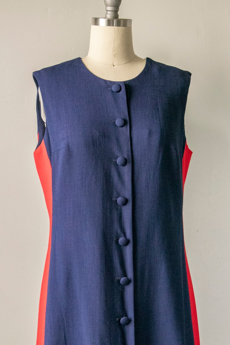 1960s Dress Linen Striped Sleeveless Shift Maxi M image 4