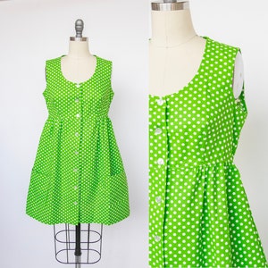 1960s Shirt Dress Polka Dot Green S/M