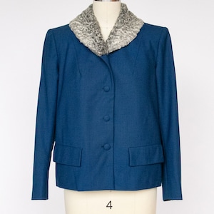 1960s Coat Wool Blue Cropped Persian Lamb Fur S / M