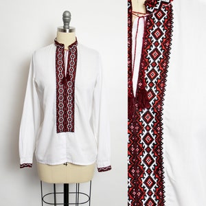 1970s Blouse Embroidered Ivory Boho Top S