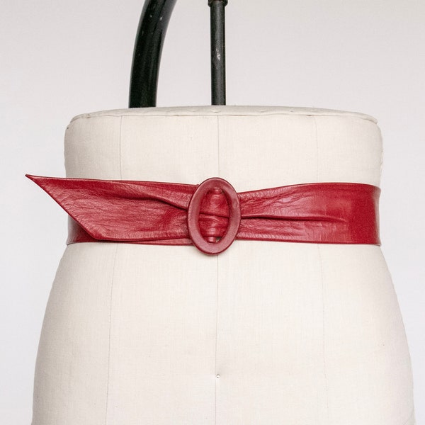 1960s Belt Leather Waist Cinch Adjustable Red S/M
