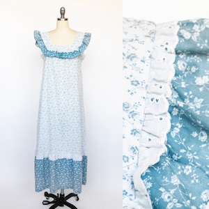 1970s Dress Floral Cotton Maxi Hawaiian M