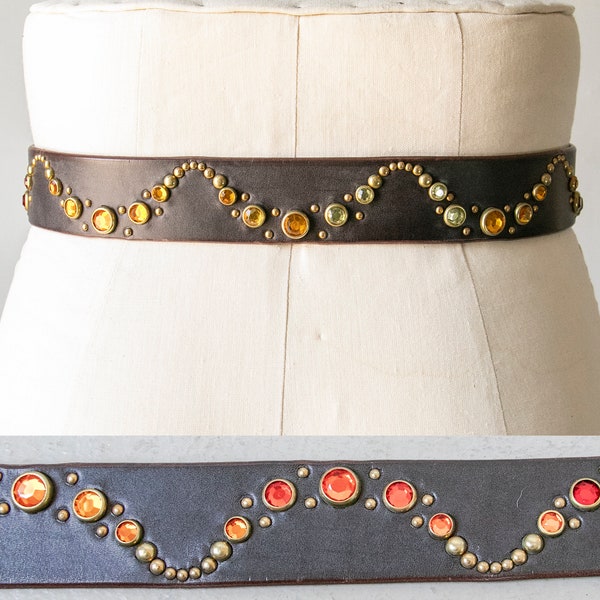 1990s Belt Leather Studded Jeweled L