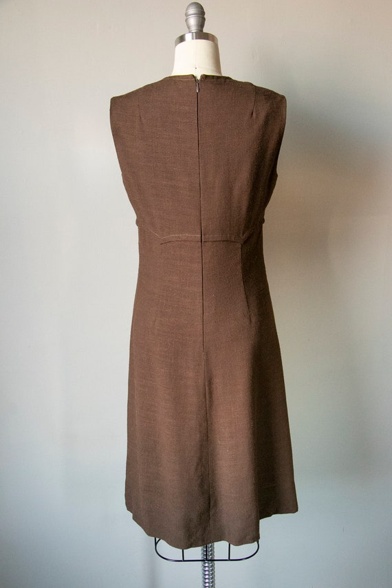 1960s Dress Brown Linen Shift S - image 2