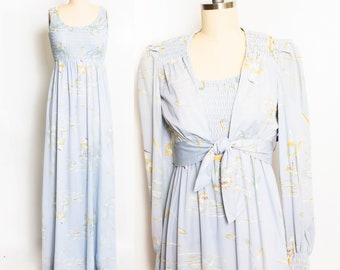 1970s Maxi Dress Set Birds Young Innocent NOS S/ XS