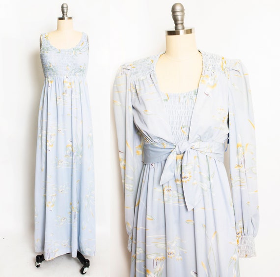 1970s Maxi Dress Set Novelty Print Birds Young Inn