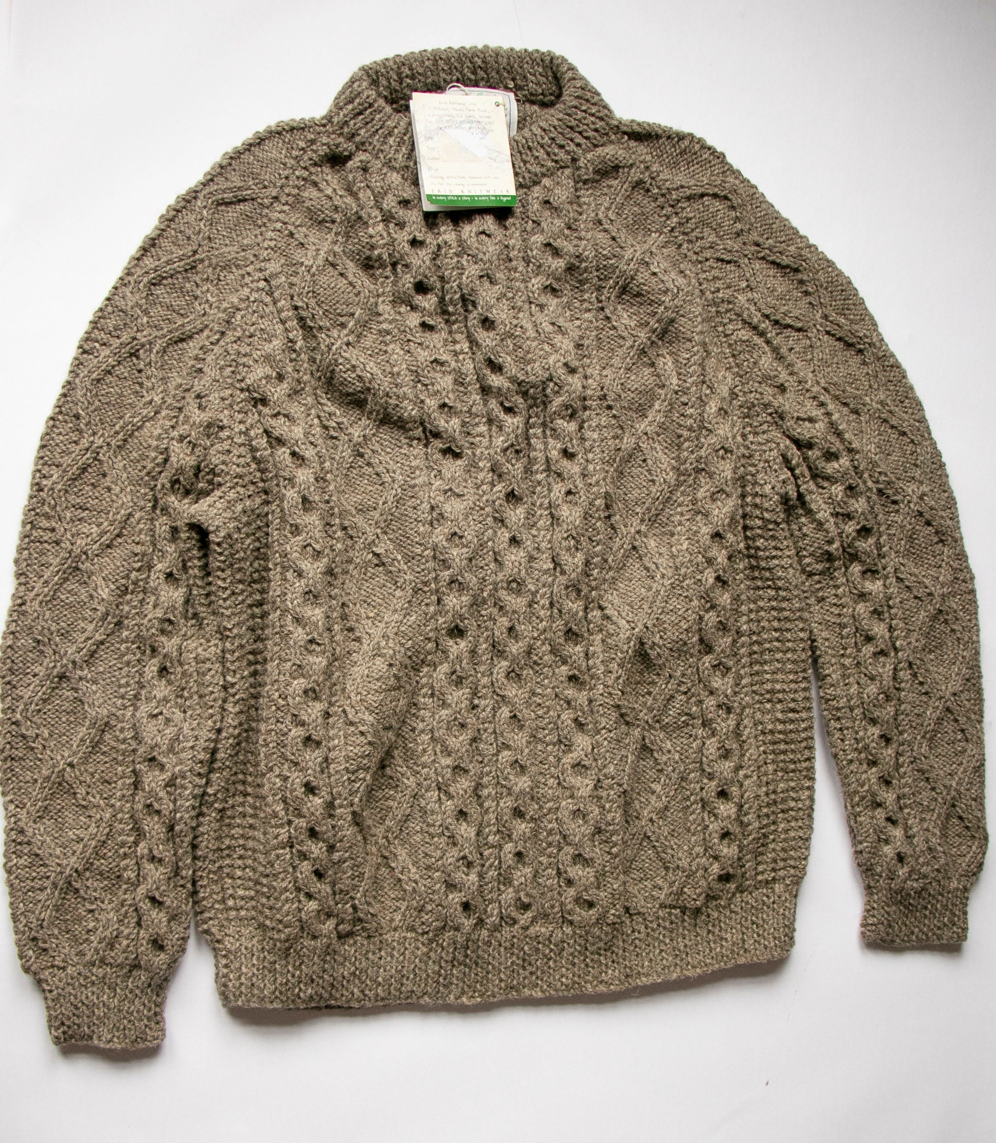 1990s Wool Fisherman Sweater Irish Brown Large Deadstock | Etsy