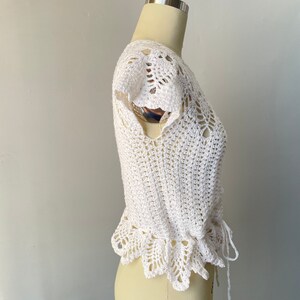 1970s Crochet Blouse Semi Sheer Cotton Top S image 2