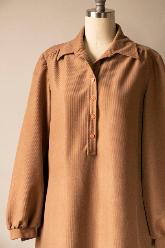 1970s Dress Brown Corduroy Shirtfront M - image 7