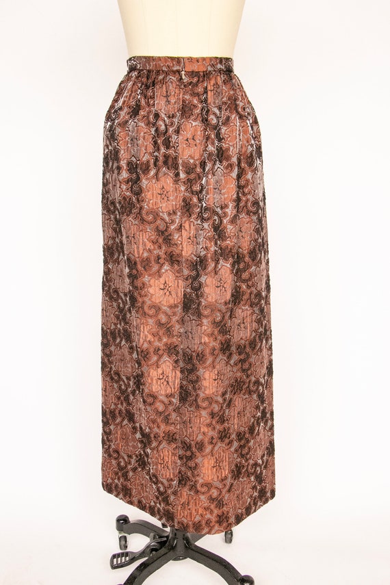 1960s Maxi Column Skirt Metallic Brocade XS