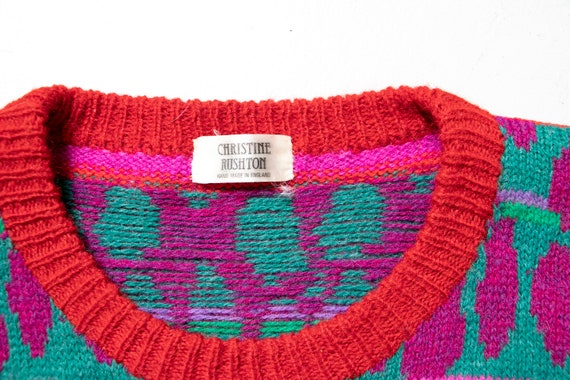 1990s Sweater Wool Bright Oversized Hand Knit M - image 3