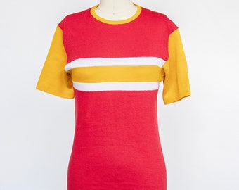 1970s T-shirt Top Striped Knit Color Block S