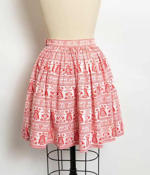 1950s Full Skirt Cotton Folk Printed 50s XS Petite - image 3