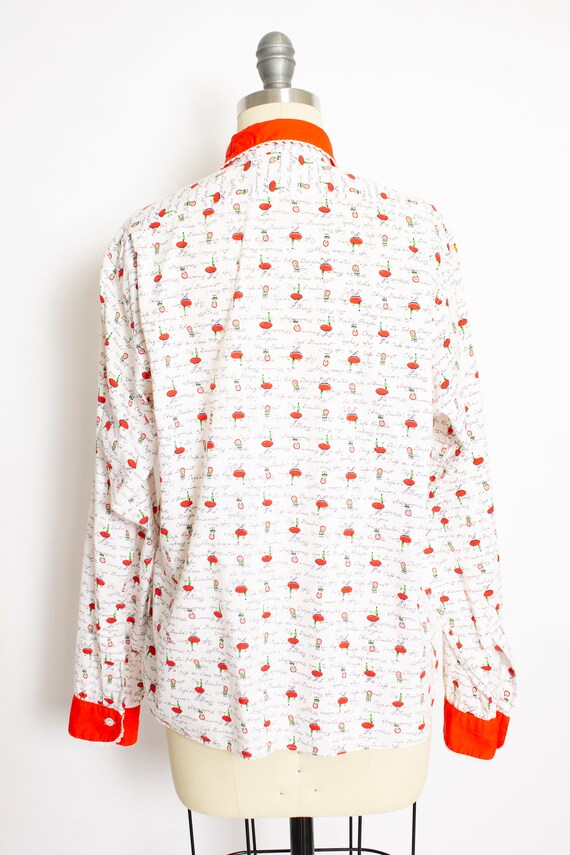 1950s Shirt Novelty Print French Cafe Blouse M - image 3