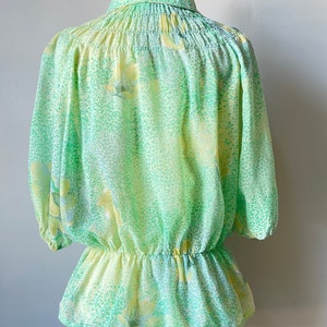 1970s Blouse Semi Sheer Floral Top L image 3