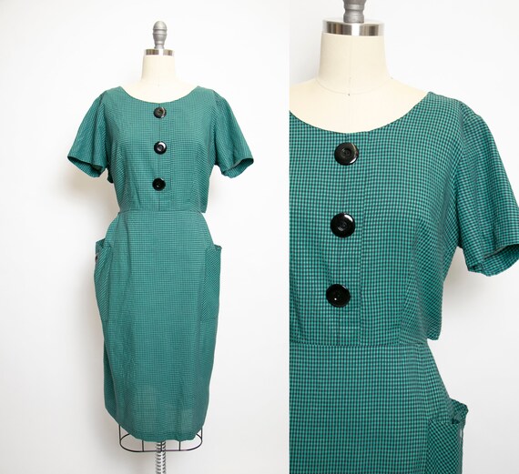 1950s Dress Cotton Teal wiggle Volup Extra Large