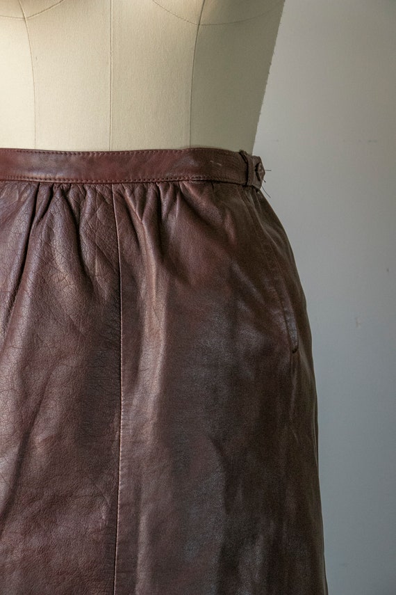 1980s Skirt Brown Leather High Waist S - image 2