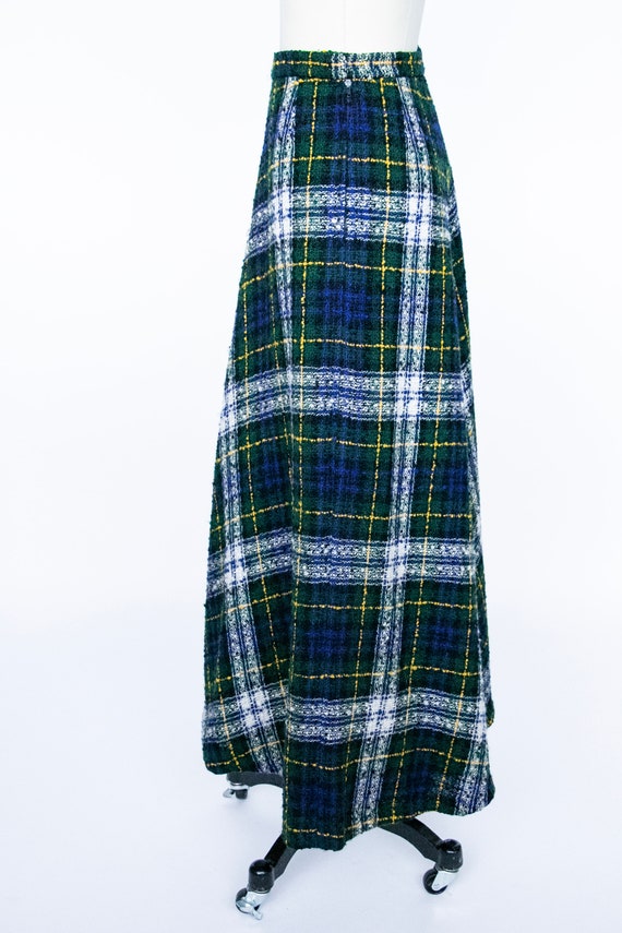1970s Full Maxi Skirt Wool Tartan Plaid Long S - Gem
