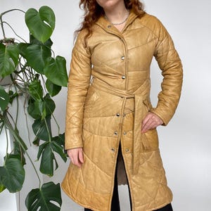 1970s Coat Deerskin Quilted Leather Finnish Jacket Hooded XS