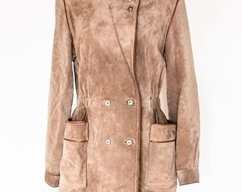 1980s Coat Suede Leather Taupe S