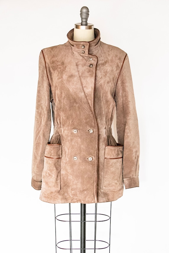 1980s Coat Suede Leather Taupe S