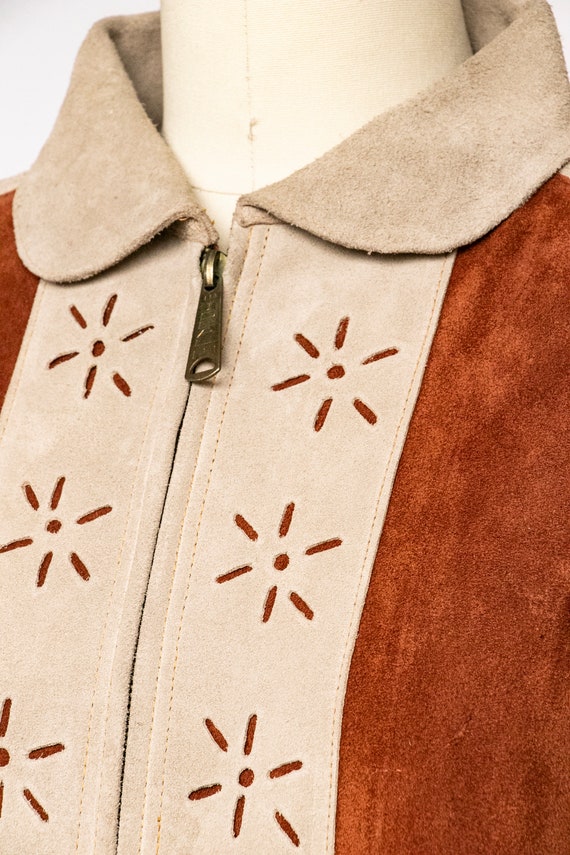 1970s Cape Brown Suede Coat Leather Patchwork Sue… - image 3
