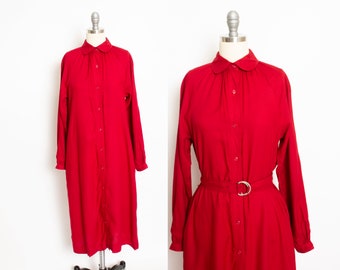 1970s Dress Red Cotton Shirt Tent Day S