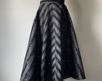 1950s Full Skirt Black Glitter Taffeta S