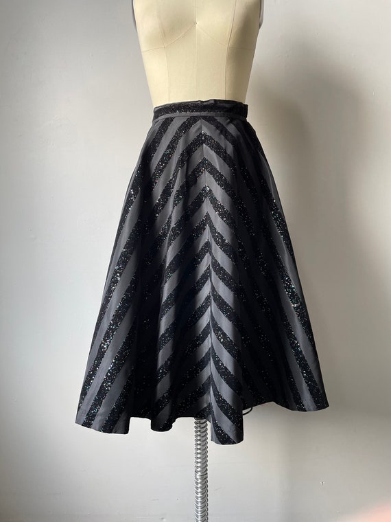 1950s Full Skirt Black Glitter Taffeta S