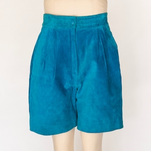 1980er Jahre Shorts Blau Wildleder High Waist M