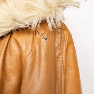 1970s Coat Leather Shearling Curly Fur Lamb Reversible Hooded M image 6