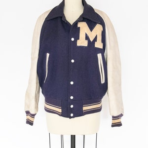 1950s Letterman Jacket Wool Leather Varsity Coat M image 1