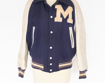 Vtg 50's Lasley Knitting Co. Letterman Jacket Sz 38 Wool Blue