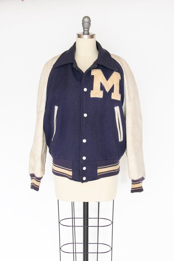 1950s Letterman Jacket Wool Leather Varsity Coat M - image 1