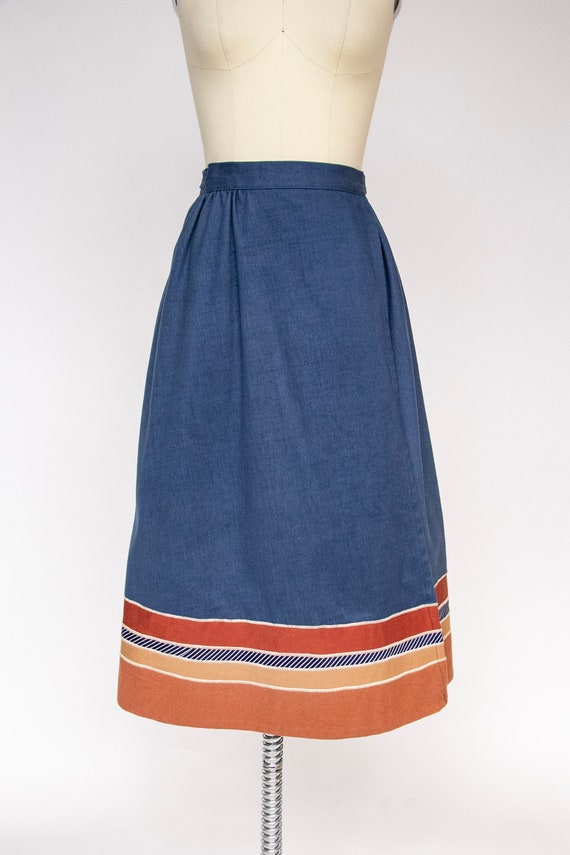 1970s Wrap Skirt Cotton Denim Patchwork M - image 2