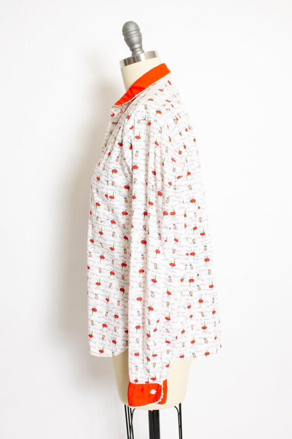 1950s Shirt Novelty Print French Cafe Blouse M - image 2