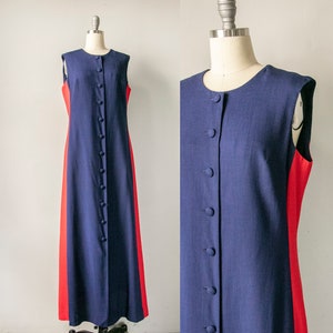 1960s Dress Linen Striped Sleeveless Shift Maxi M image 1
