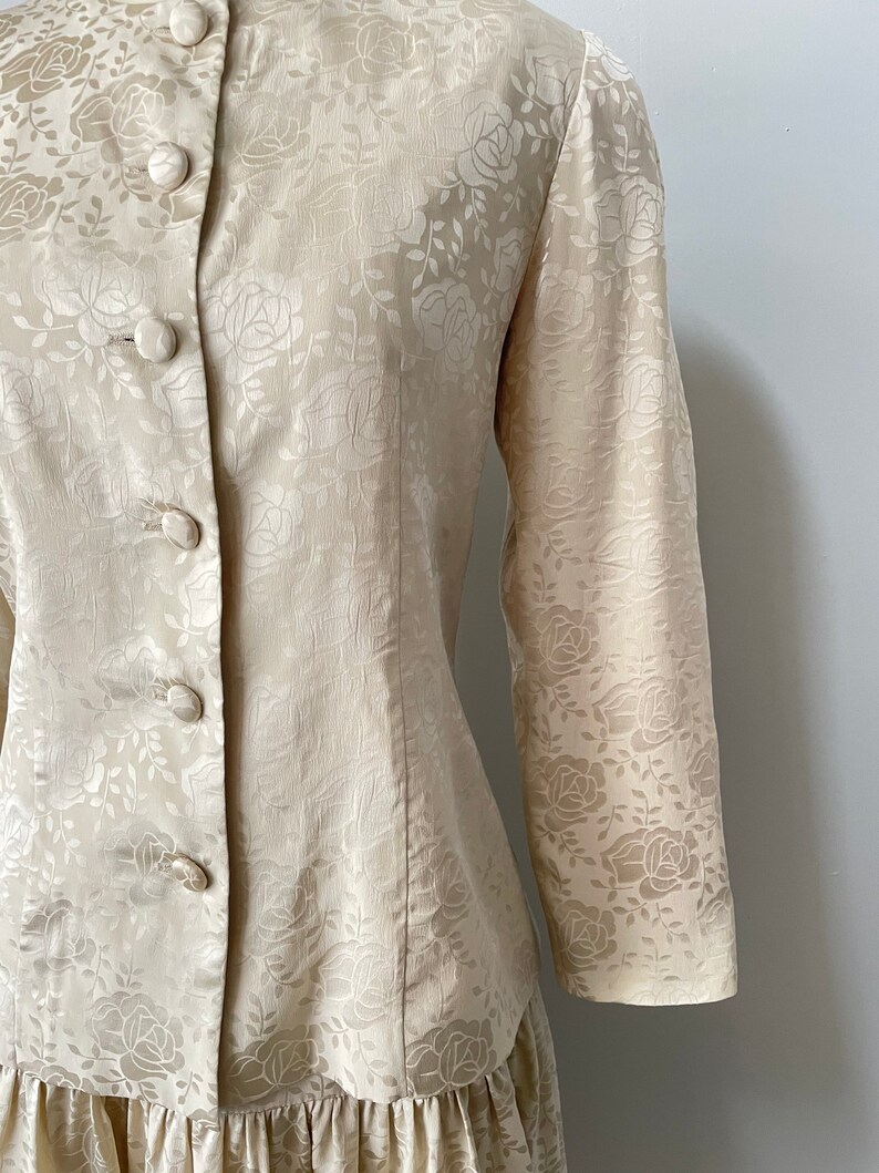 1980s Silk Suit Albert Nipon Skirt Blouse S image 6