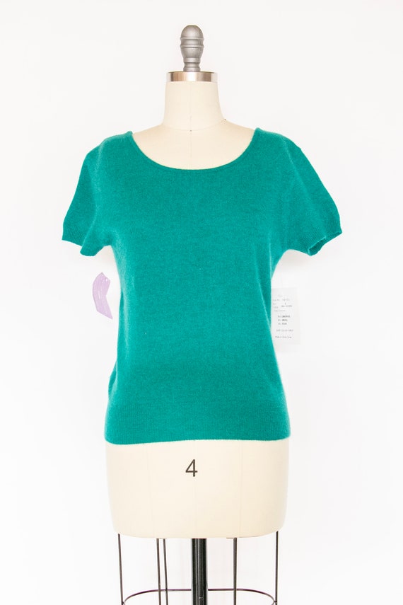 1980s Sweater Knit Top Teal Angora Deadstock M - image 1