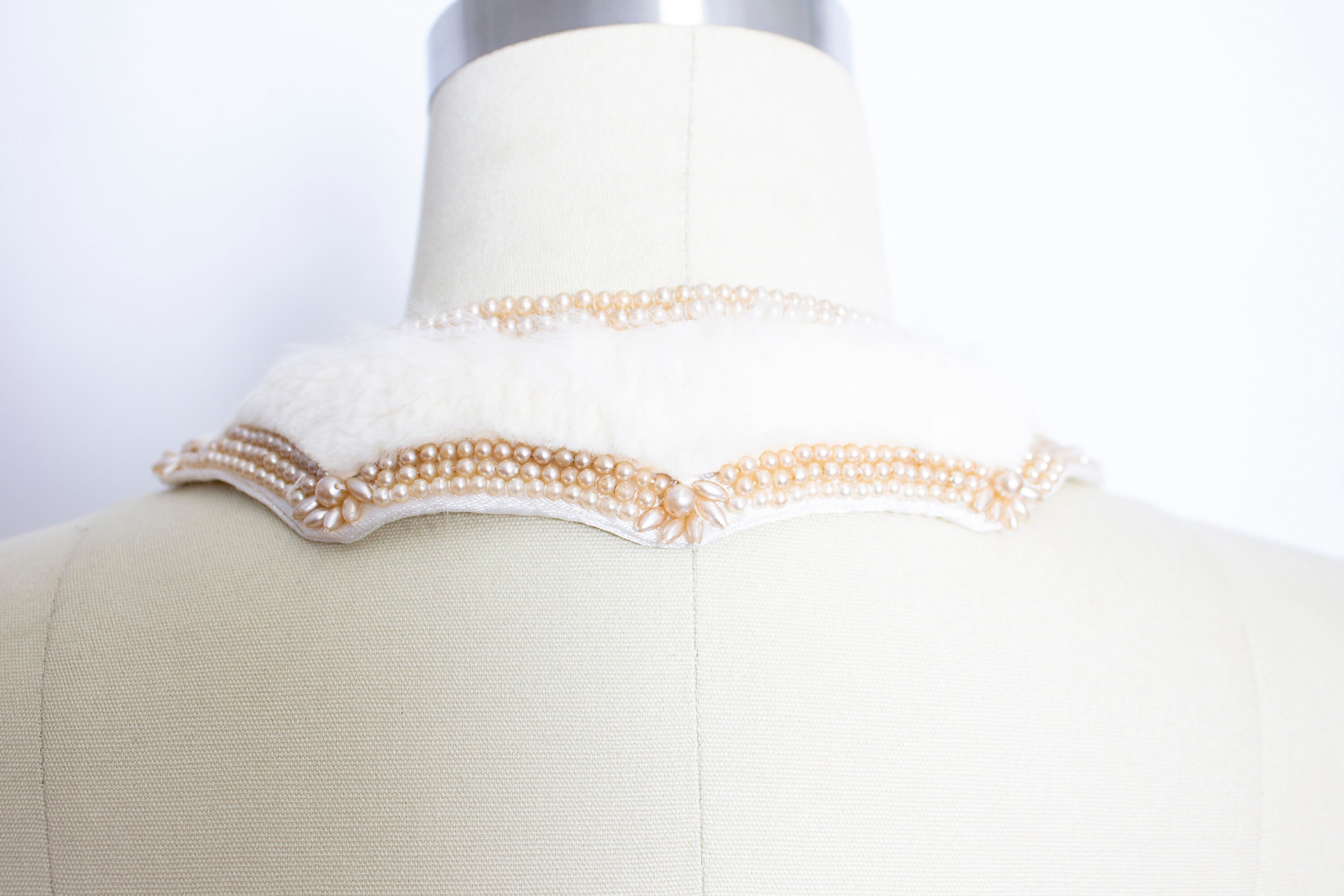 1950s Collar Fur Beaded Faux Pearl Ivory - Etsy display picture 1